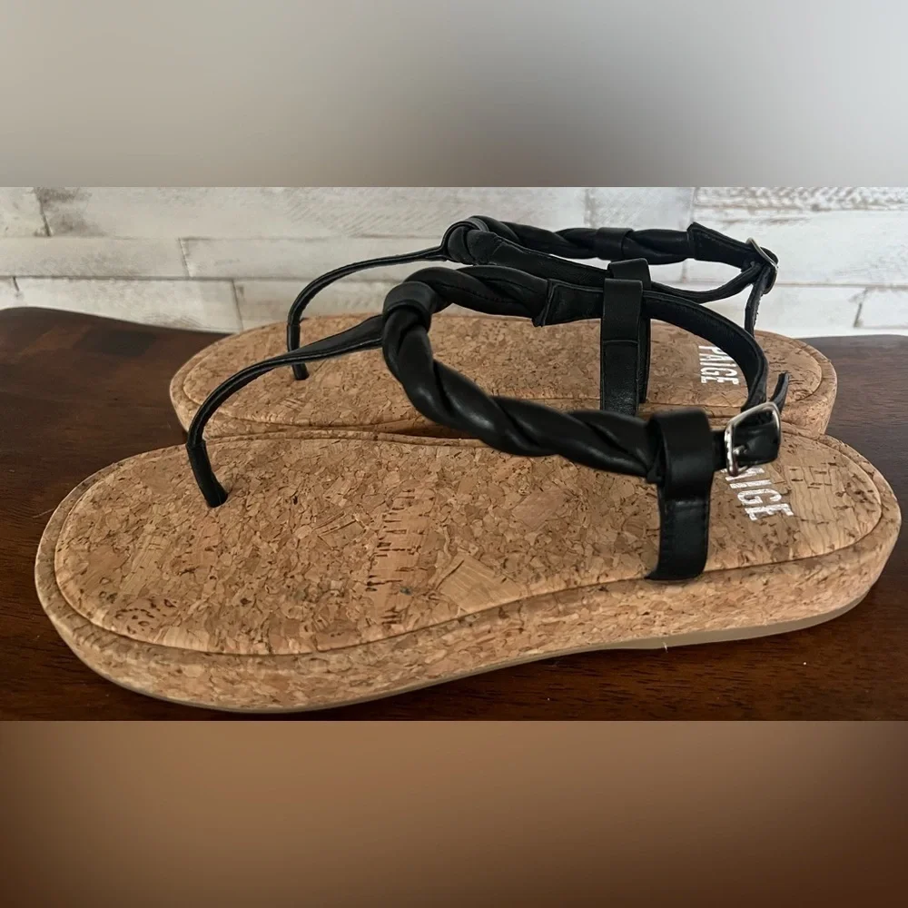 PAIGE dawn twisted strap sandal in black leather in size 7.5 NWOT